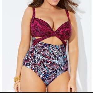 Swimsuits For All Pink and Black Patterned Swimsuit